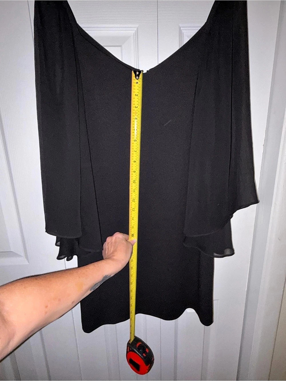 Calvin Klein Black Chiffon Cape Sleeve Sheath Dress Size 8 - Picture 7 of 8